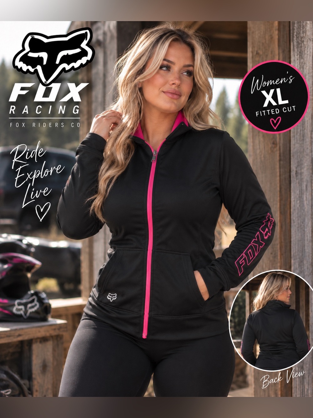 🏁 Fox Racing Co. | Women’s XL | Black & Pink Zip-Up Jacket 🏁